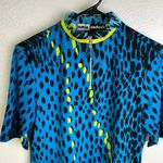 Jamie Sadock Womens Small Short Sleeve Top Blue Golf Animal Print Neon 1/4 Zip Photo 2