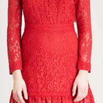 The Kooples | Red Open-Back Floral and Eyelash Lace Edged Dress Sz. Large Photo 0