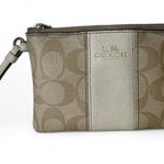 Coach  Corner Zip Wristlet Signature Canvas Beige Leather Trim Photo 0