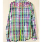 ROAR Embellished Bling Rodeo Cowgirl Western Stretch Shirt Green Purple XL Photo 5