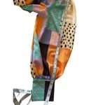 FATE. Multicolor Abstract Patchwork Long Puff Sleeve Ruffle Keyhole Blouse Size M Photo 4