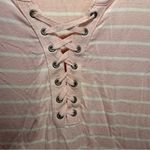 SO  Pink & White Striped Lace-Up Short Sleeve Top Soft Relaxed Fit Size Small Photo 2