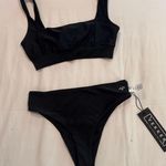 NEW with Tags Vekker LA Black Pole Swim Bikini Tie Square Neck Top and Bottoms Photo 0