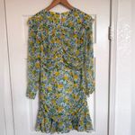 Veronica Beard  Ruched Floral Silk Chiffon Mini Long Sleeve Dress 6 Yellow Blue Photo 2