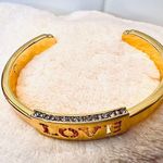 Gold Tone "Love" Affirmation Wide Bracelet with Crystals Costume Jewelry Photo 2