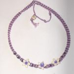 Purple and Cream Floral Moon Glow Beads Boho Necklace Photo 0