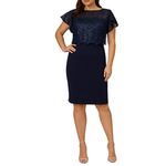 Adrianna Papell  Sequined Lace Sheath Cocktail Dress Navy Blue Size 14W Boat Neck Photo 11