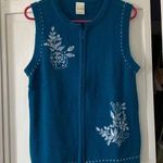 Blair Zip up blue floral embroidered sweater vest. Size S Photo 0