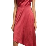 Lulus Sereno Wine Satin Cowl Neck Asymmetrical Midi Dress Small S Photo 0