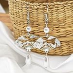 Oriental Fan Design Earrings Silver Photo 1
