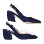 Chloé NEW Chloe Laurena Scalloped Suede Slingback Pumps 37FR Navy Photo 2