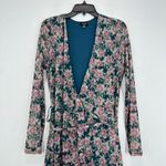 AFRM Floral Print Maxi Dress Long Sleeve Wrap Medium Boho Sheer Wedding Guest Green Photo 2