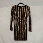 SUNSET + SPRING Sequin Stripe Velvet Long Sleeve‎ Cocktail Mini Dress Size Small Gold Photo 4