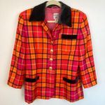 Vintage Mondi Womens M Pink Orange Plaid 100% Wool Power Blazer Preppy Retro Size M Photo 0