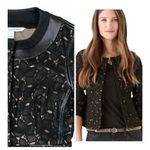Diane Von Furstenberg  Maya Pebble Lace and Leather Black Button and Zip Blazer Photo 2