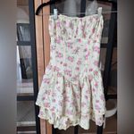 Eyelet floral ditsy mini dress strapless corset bandeau tiered ruffle butter Yellow Photo 8