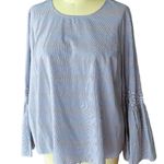 Falls Creek Crisp Cotton Blue & White Pinstripe Peasant Blouse ~ Plus Size 3X Photo 2