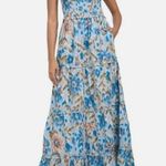 House of Harlow 1960 Zoey Ruched Flutter Sleeves Blue Floral Maxi Dress Size M Size M Photo 11
