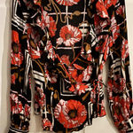 Trina Turk  Wrap Top Floral‎ Print Silk Lycra Black Red Orange Size M Photo 0