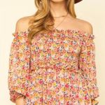 Lili Sidonio woven midi dress ice cream pink floral off the shoulder Large NWT Photo 2