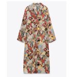 ZARA  Gold and Green Satin Floral Maxi Shirt Dress Photo 9
