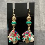 Boho Beaded Dangle Earrings Hammered Metal Beads Turquoise Red Y2K Bohemian Green Photo 1