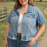 Cato  Denim Short Sleeve Jacket Raw Ruffle Hem Plus Size 3X 22/24W Photo 0