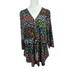 Avenue  Zip Front V-Neck Rainbow Multicolor Print Black Tunic 18/20 3/4 Sleeve Photo 1
