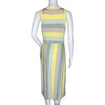 Lou & grey Dress Women Small Gray Yellow Striped Jersey Knit Midi Office Casual Photo 3