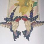 Jericho Rose Originals Handcrafted Beaded Hummingbird Earrings Blue Photo 0