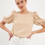 English Factory Tweed Puff Sleeve Top Cream Beige XS | Cottagecore Chic Photo 0