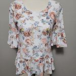 No Comment Floral Ruffle Sleeve Peplum Blouse Size Medium Photo 1