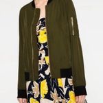ZARA Outerwear Nylon Bomber Jacket Khaki Olive Green with Black Trim Size Small Photo 1
