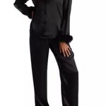 Linea Donatella Línea Donatella Black Satin Fur Trim Pajama Top Photo 1