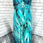 Bisou Bisou Halter Top Teal Blue Waterfall Gown - Size 14 Photo 2