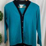 Misook  Teal Blue & Black Long Sleeve Button Front Cardigan Sweater M Photo 0