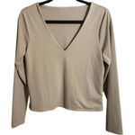 Old Navy Long Sleeve V-Neck Cropped Top Pullover Beige Layer Women's Size L Photo 0