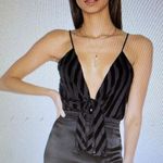 House of Harlow Revolve x 1960 Black Velvet Stripes Tie Front Bodysuit, size XS Photo 1
