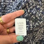 CAbi Navy and White Blue Love Script Balloon Sleeve Blouse V-neck Size Large Photo 4