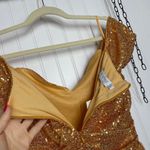 In The Style NWT Exclusive Gold Sequin Ruched Holiday Off Shoulder Mini Dress 12 Photo 5