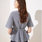 Loft  Women XS Wrap Top 100% Cotton Black White Gingham Cottagecore Preppy French Photo 1