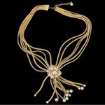 Vintage Unsigned Vendome Multistrand Faux Pearl Gold Mesh Chain Tassel Necklace Photo 1