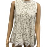 Rose + Olive  Cream Sleeveless High Neck Lace Overlay Keyhole Back Top Blouse S Photo 10