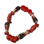Vintage Ceramic Painted Bead Stretch Bracelets Set Of 2 Handpainted Red Photo 1