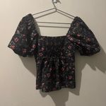 HILL HOUSE Matilda Berry Floral Taffeta Top size XS Black Photo 2