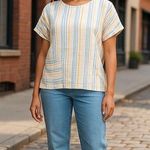 Garnet Hill Striped Yellow and White Women's Top Photo 0