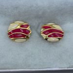 Vintage big round enamel clip back earrings Pink Photo 1