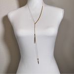 Minimalist Liquid Gold Tone Necklace Extra Long Lariat Dressy Formal Costume Photo 5