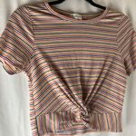 Multicolored stripes short sleeves cropped top woman’s size small Red Photo 2