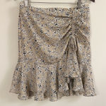 Max Studio  Tan/White Floral Print Ruffle Hem Mini Skirt Side Cinched Size L NEW Photo 0
